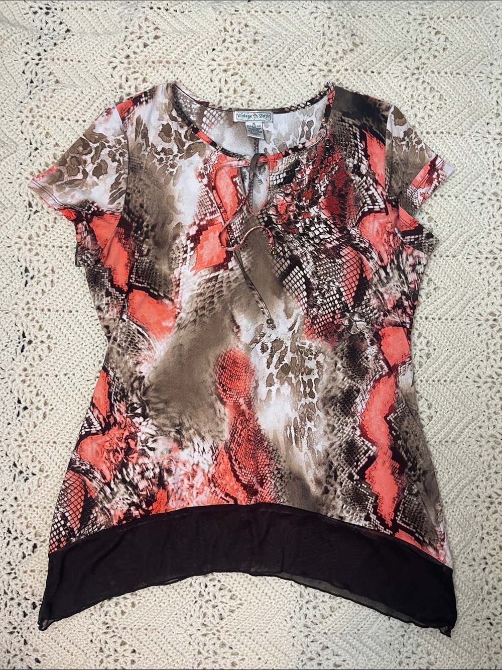 Animal Print VTG Y2k 90s Women’s Medium Brown Orange top blouse
